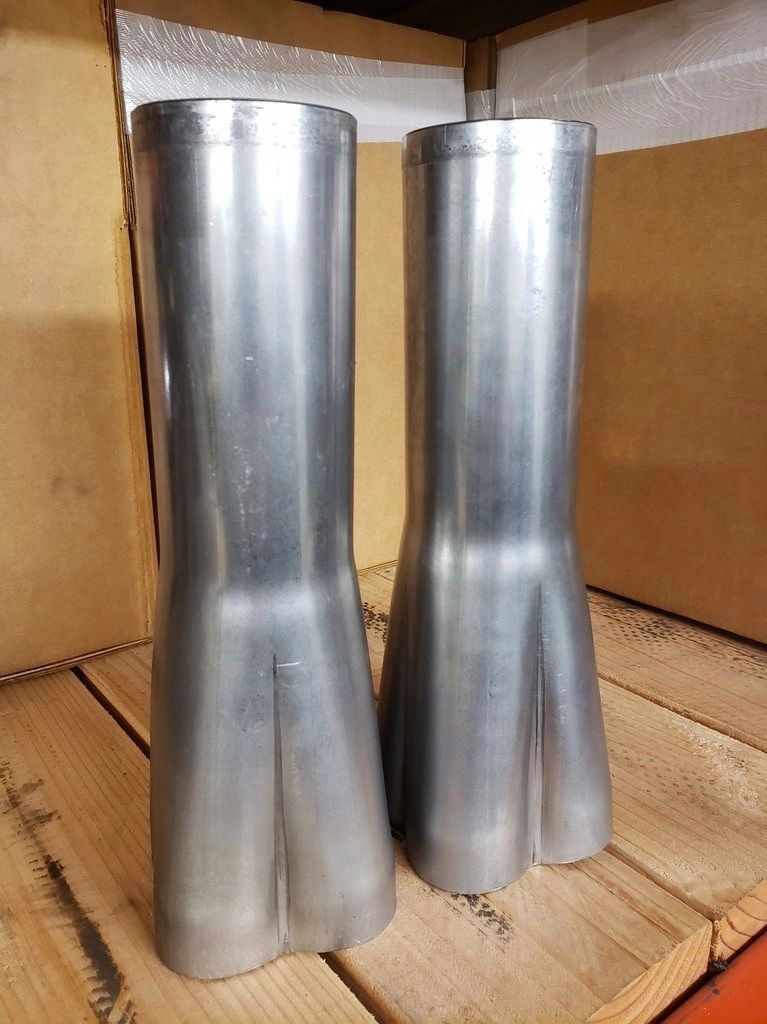 PAIR – STEEL WELD-ON HEADER COLLECTOR, 2″ O.D. PRIMARIES 3″ OD OUTLET 12″ LONG