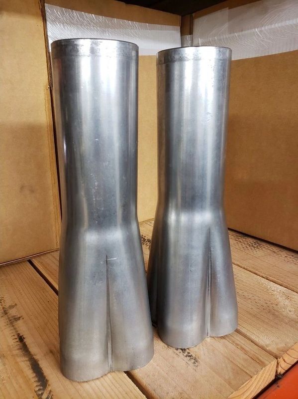 PAIR – STEEL WELD-ON HEADER COLLECTOR, 2″ O.D. PRIMARIES 3″ OD OUTLET 12″ LONG