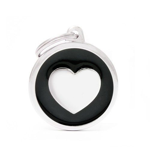Tag Big Black Circle Heart Silver