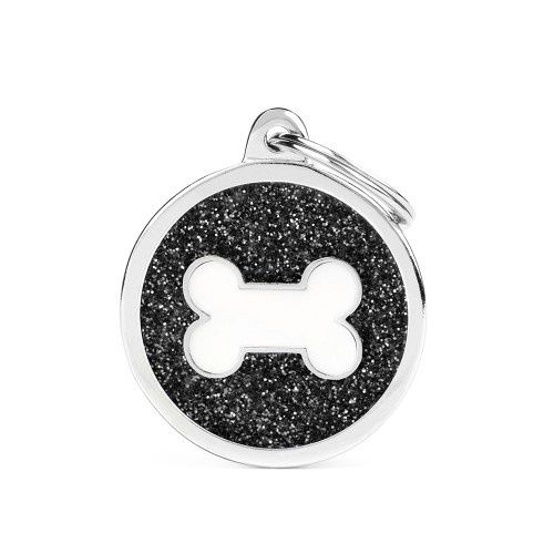 Tag Big Glitter Circle Bone Black