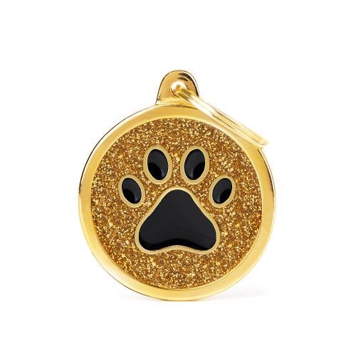 Tag Big Glitter Circle Paw Gold