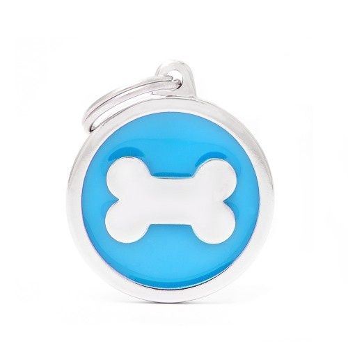 Tag Big Blue Circle Bone Silver