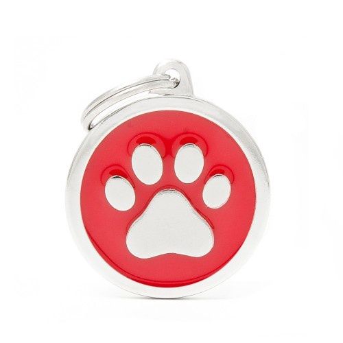 Tag Big Red Circle Paw Silver