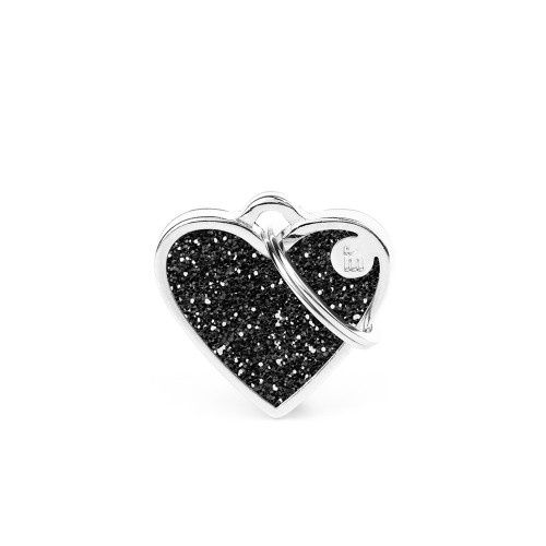 Tag Glitter Black Small Heart Silver