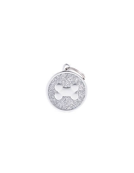 Tag Big Glitter Circle Bone Silver