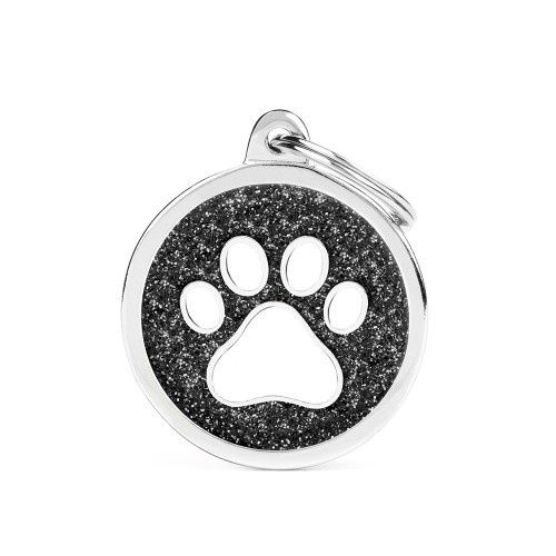Tag Shine Black Big Glitter Circle White Paw