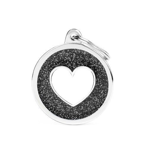 Tag White Heart Black Glitter Circle Silver