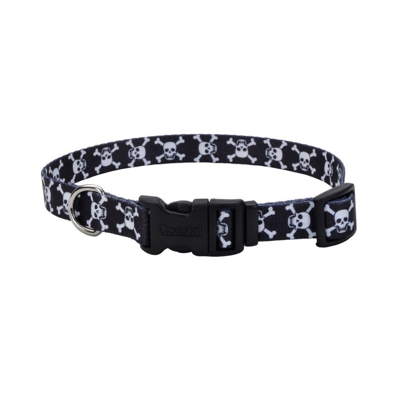 Coastal Dog Collar Black 10-14 in Skull