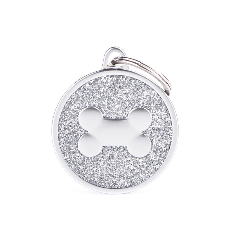Shine Big Grey Glitter Bone Satin ID Tag