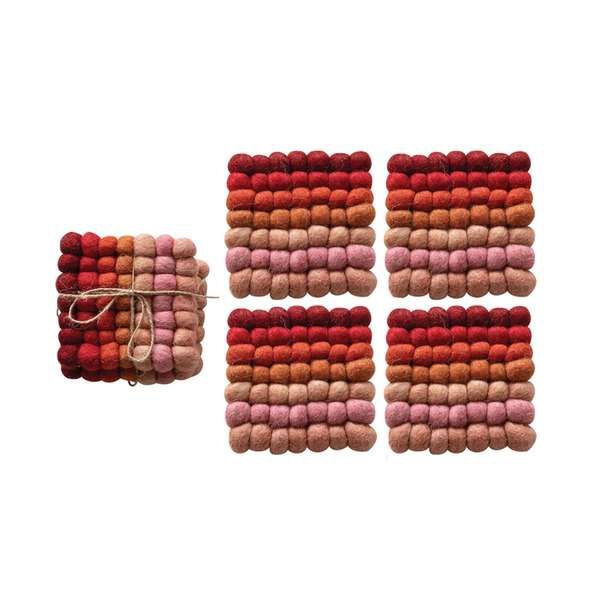 MULTI-COLOUR WOOL COASTERS S/4