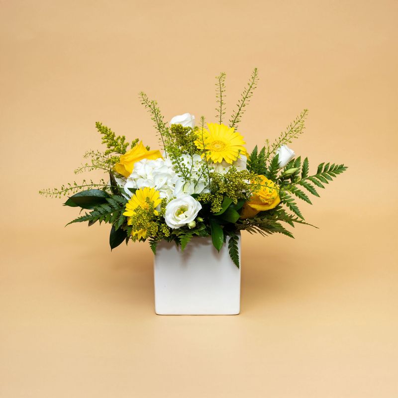 Bright Yellow Florals Square Vase