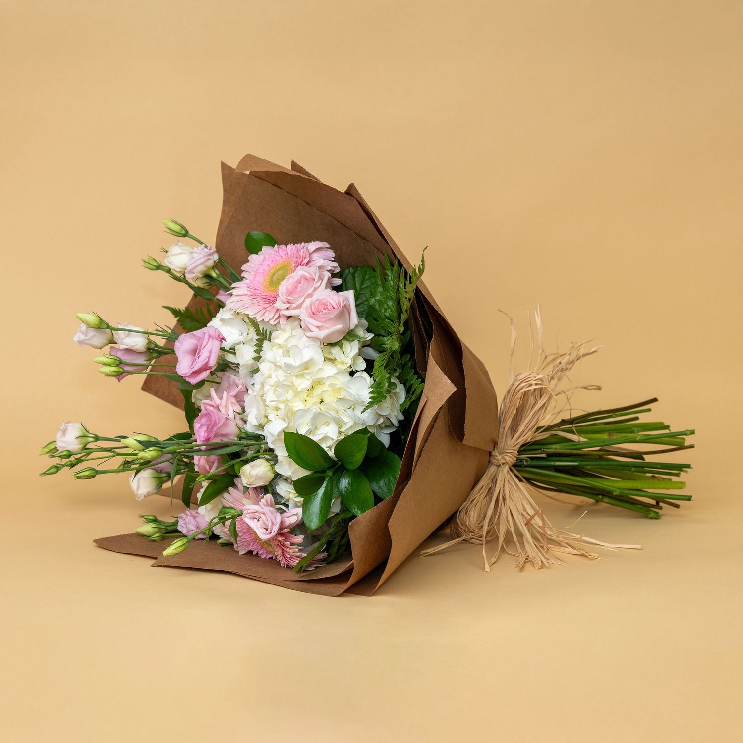 PAPER WRAPPED HAND TIED BOUQUET-PINK
