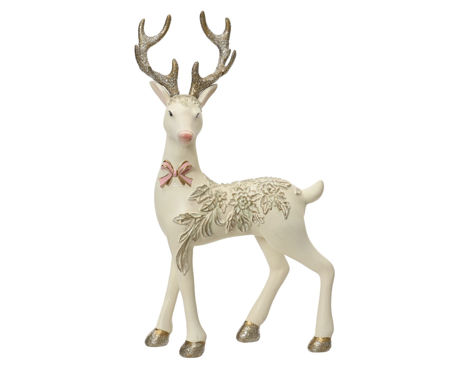 WHITE CERAMIC REINDEER TURNED HEAD W/PINK BOW WHITE CERAMIC REINDEER TURNED HEAD W/PINK BOW