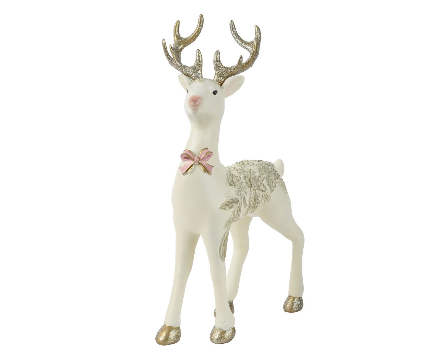 WHITE CERAMIC REINDEER LOOKING STRAIGHT W/PINK BOW WHITE CERAMIC REINDEER LOOKING STRAIGHT W/PINK BOW