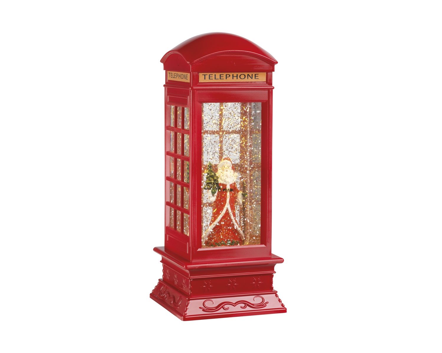 TELEPHONE BOOTH WATERGLOBE W/GOLD GLITTER & LED TELEPHONE BOOTH WATERGLOBE W/GOLD GLITTER & LED