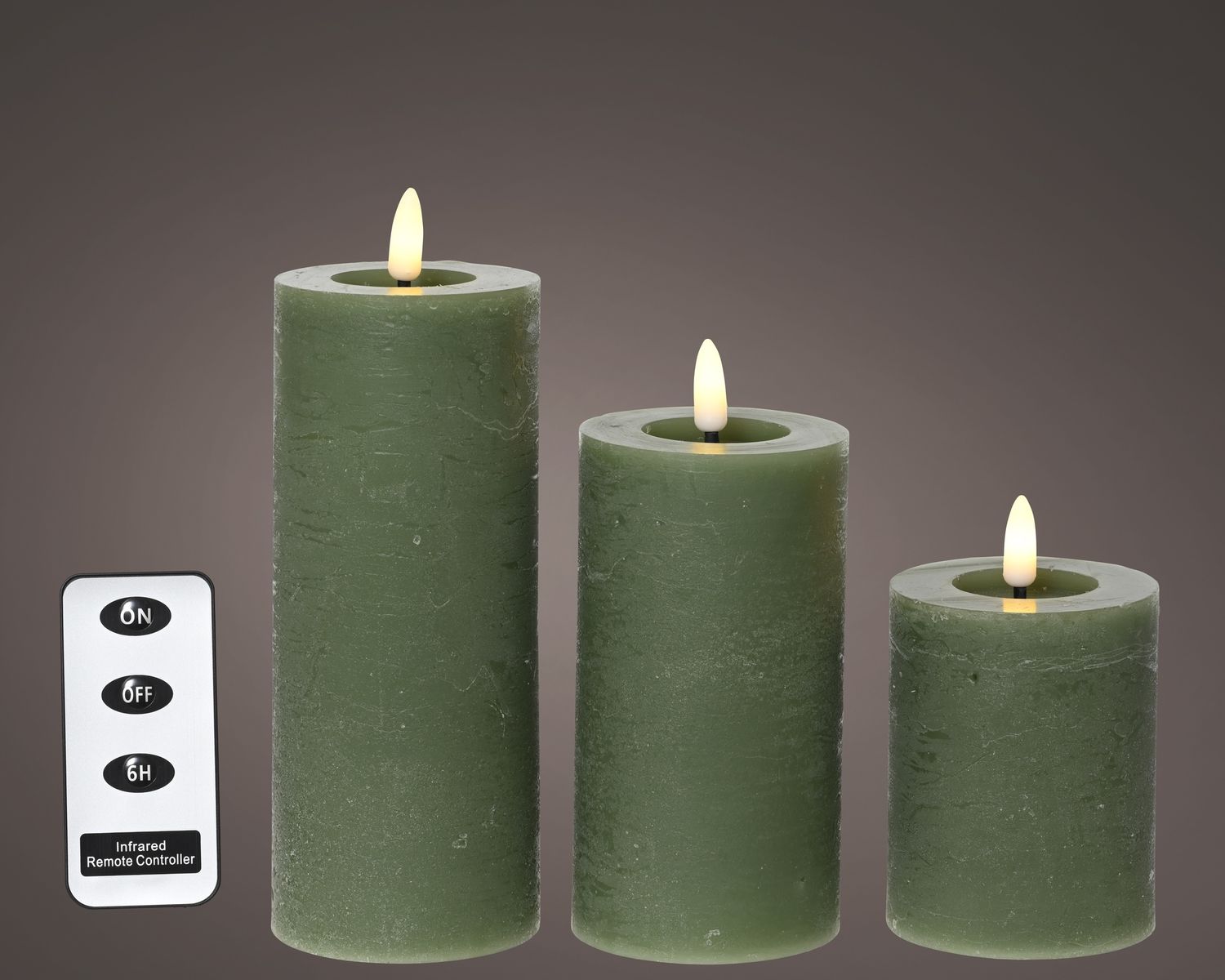 GREEN LED  PILAR  CANDLE TRIO GREEN LED  PILAR  CANDLE TRIO