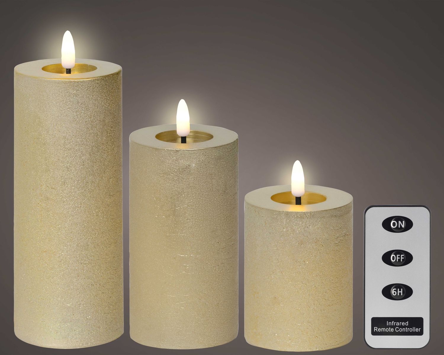 GOLD LED  PILAR  CANDLE TRIO GOLD LED  PILAR  CANDLE TRIO