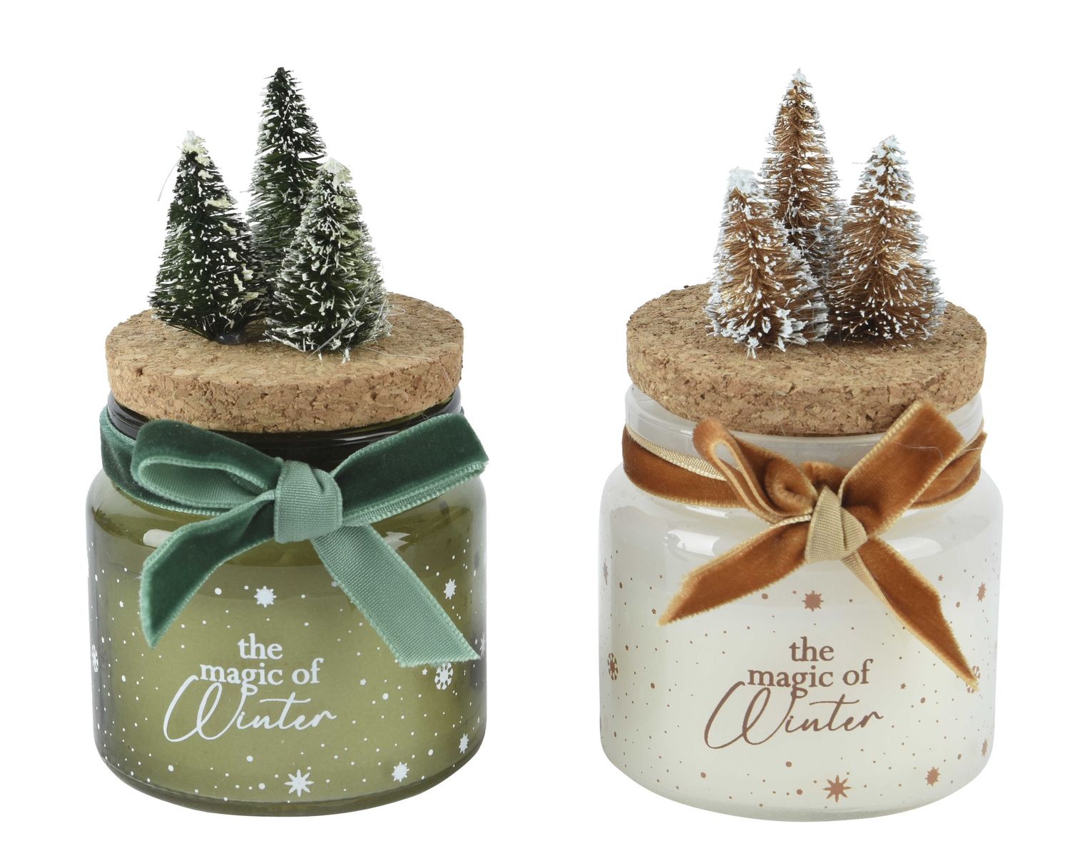 WHITE GLASS CANDLE WITH TREE TOP SML WHITE GLASS CANDLE WITH TREE TOP SML