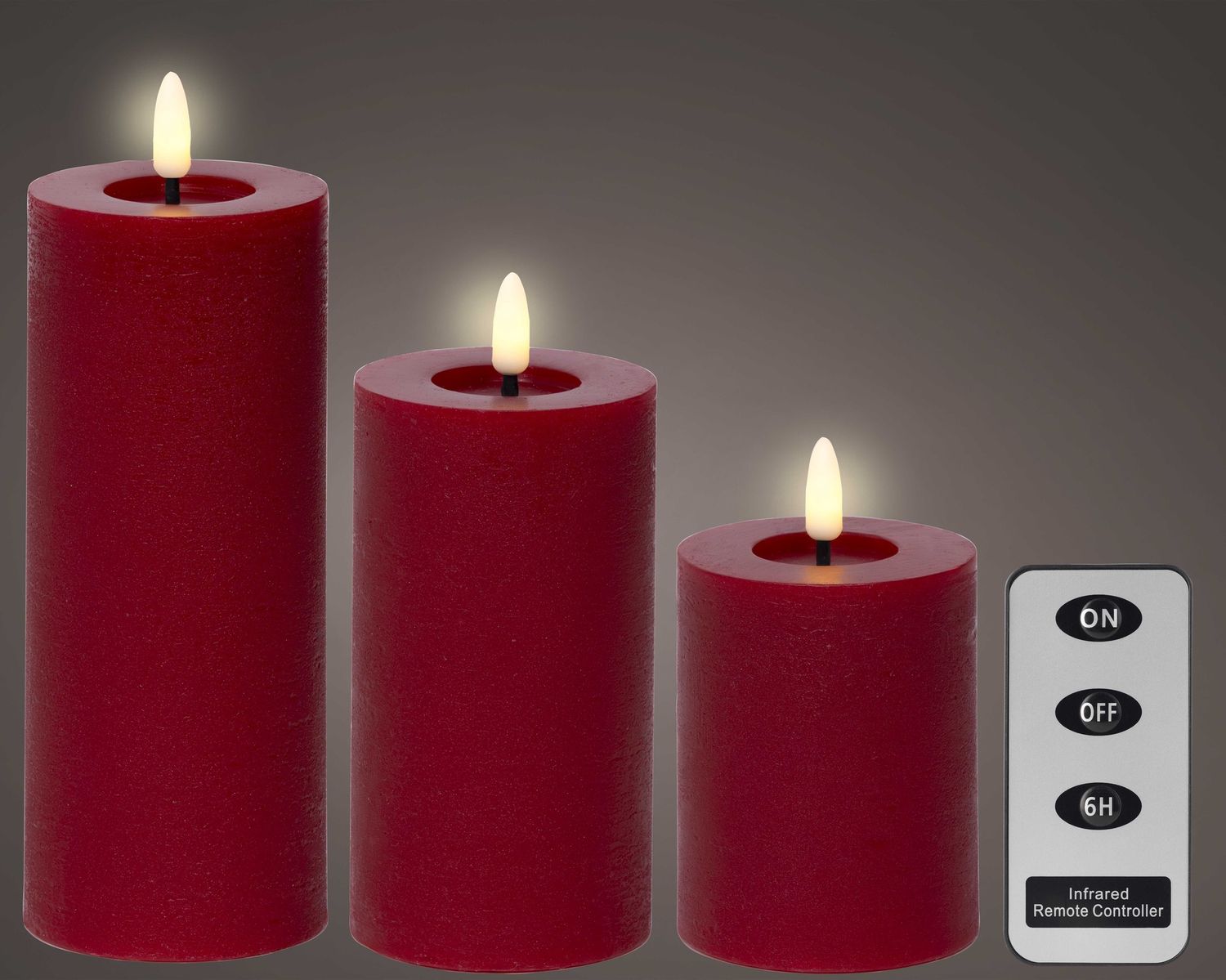 RED LED  PILAR  CANDLE TRIO RED LED  PILAR  CANDLE TRIO
