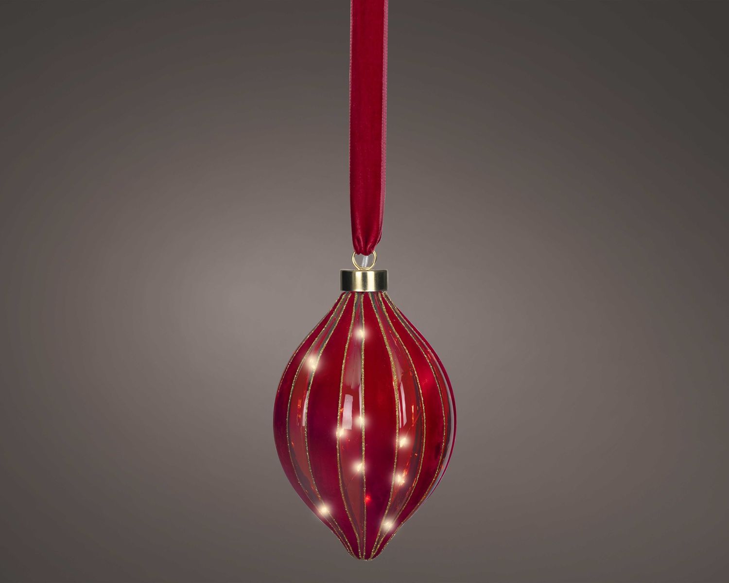 RED OLIVE SHAPED BAUBLE LED HANGING RED OLIVE SHAPED BAUBLE LED HANGING