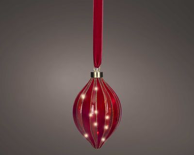 RED OLIVE SHAPED BAUBLE LED HANGING