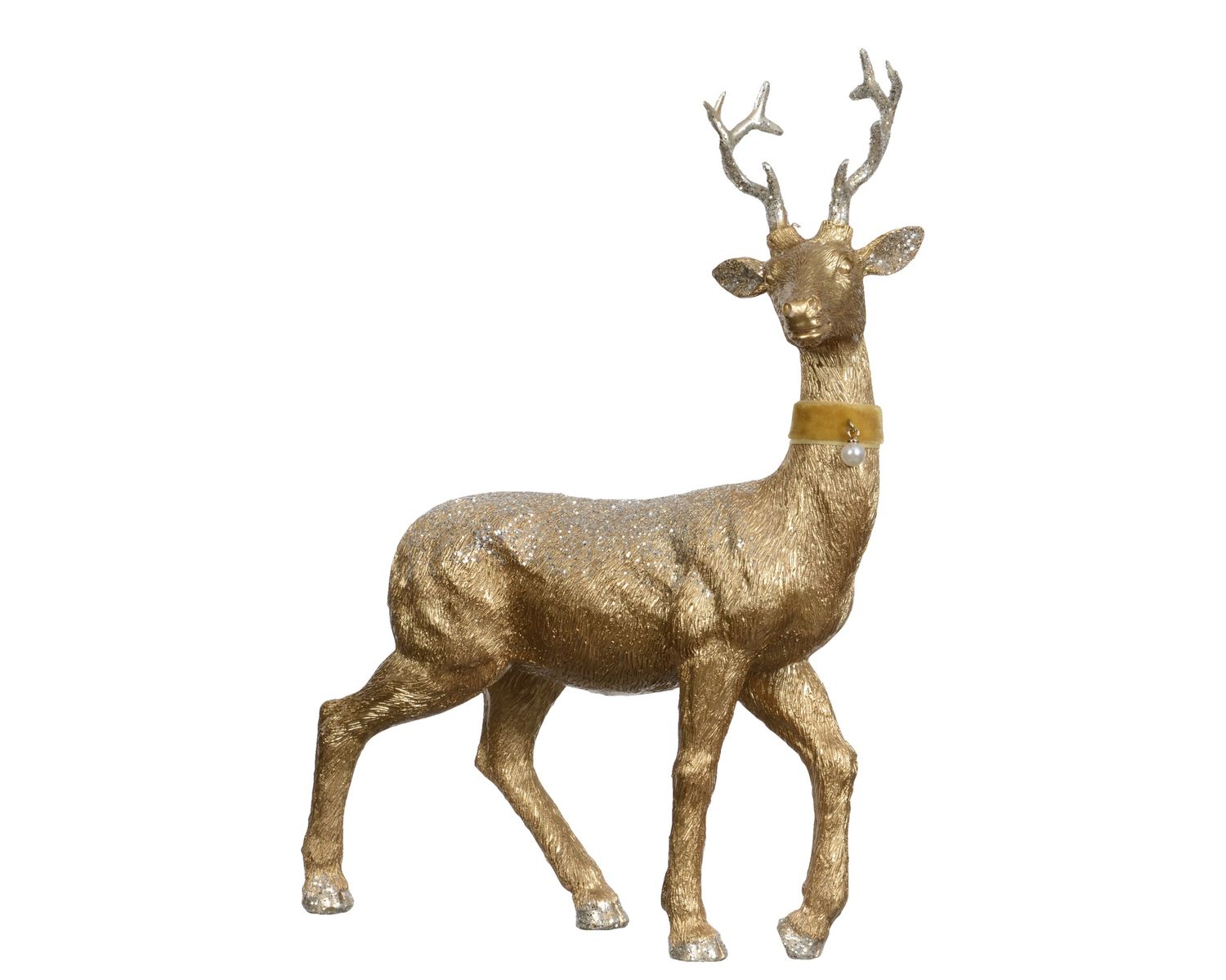 BRONZE POLYRESIN DEER GOLD COLLAR W/PEARL SHORT BRONZE POLYRESIN DEER GOLD COLLAR W/PEARL SHORT