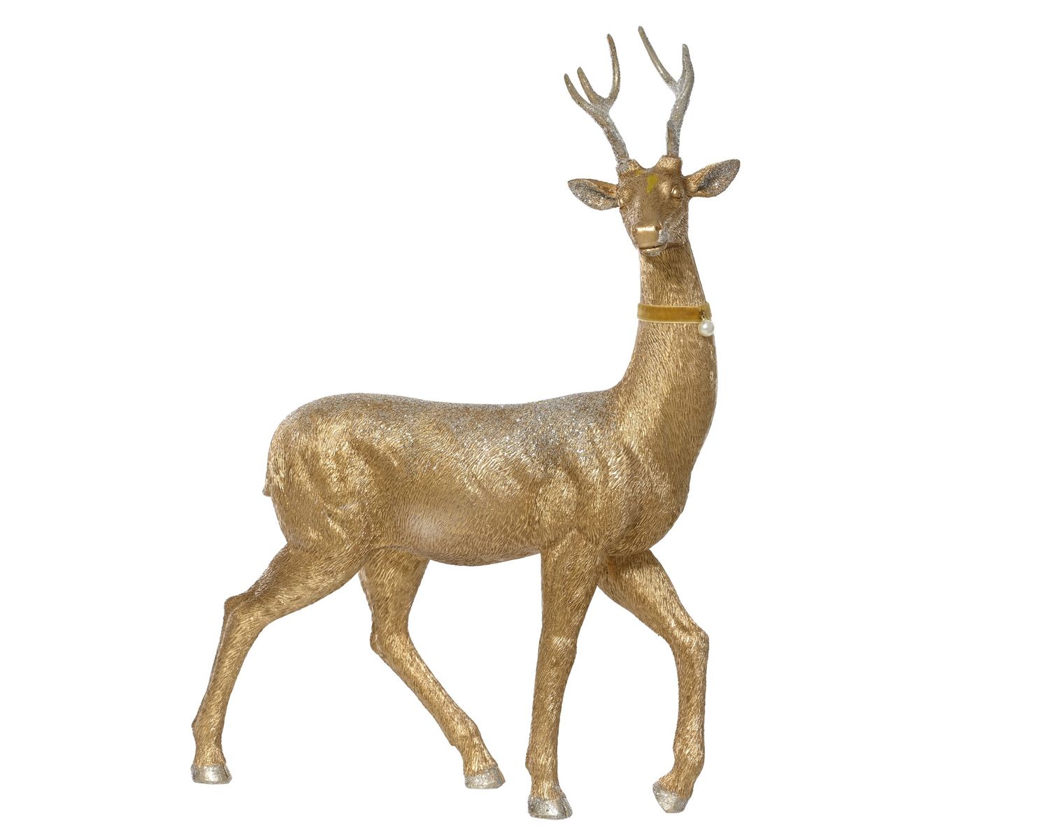BRONZE POLYRESIN DEER GOLD COLLAR W/PEARL TALL BRONZE POLYRESIN DEER GOLD COLLAR W/PEARL TALL