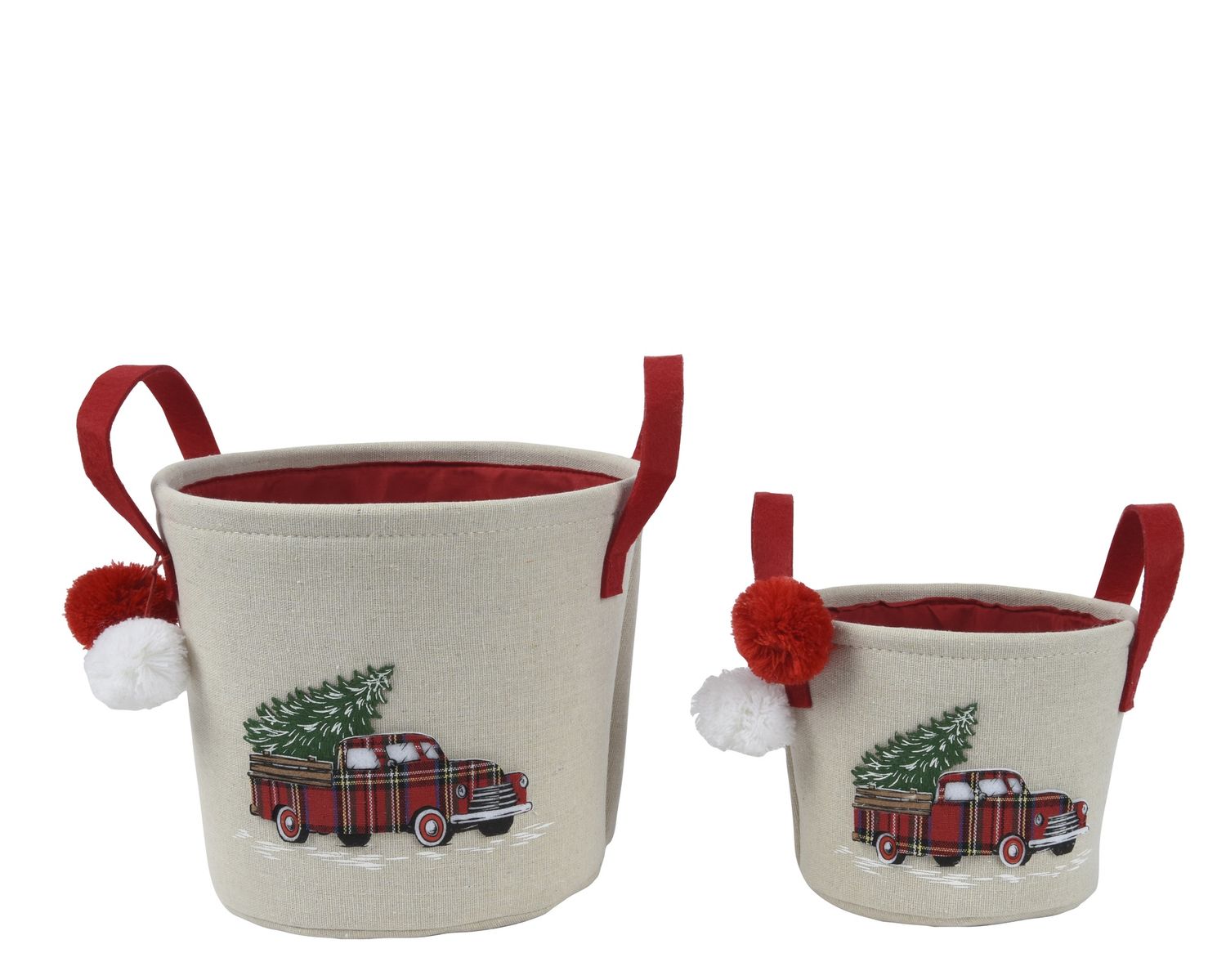 PLAID TRUCK CARRYING TREE DESIGN BASKET S/2 PLAID TRUCK CARRYING TREE DESIGN BASKET S/2
