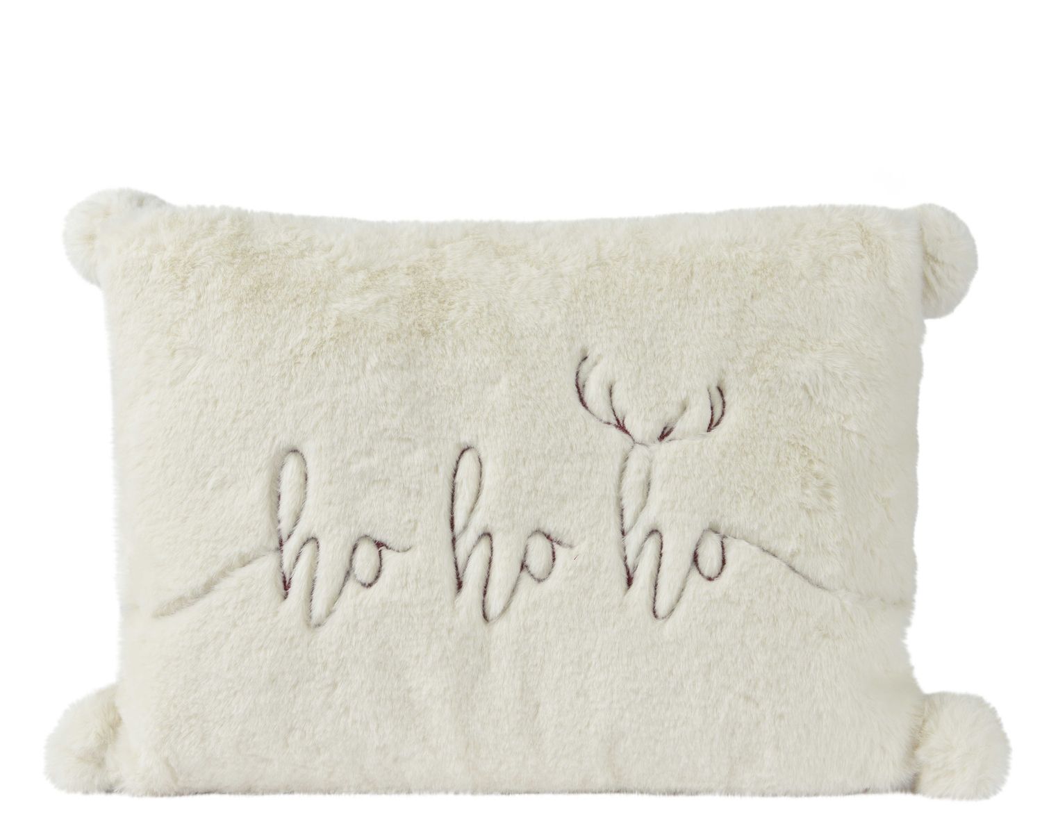 FLUFFY WHITE LUMBAR PILLOW  HOHOHO EMBROIDERY FLUFFY WHITE LUMBAR PILLOW  HOHOHO EMBROIDERY