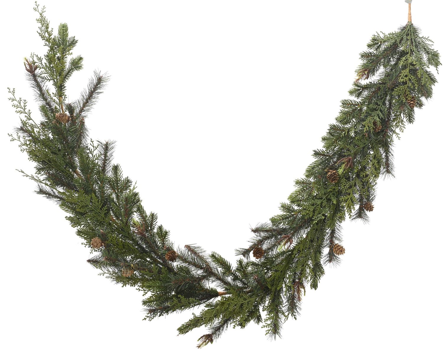 FAUX CYPRESS FIR GARLAND SLENDER DARK GREEN W/ PINECONES FAUX CYPRESS FIR GARLAND SLENDER DARK GREEN W/ PINECONES