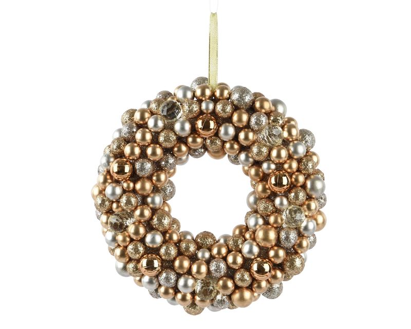 CHAMPAGNE, SILVER & BRONZE BAUBLE WREATH CHAMPAGNE, SILVER & BRONZE BAUBLE WREATH