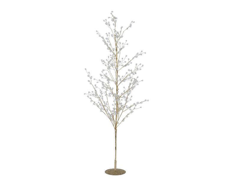 WHITE BEAD ACCENTS ON GOLD TREE TALL WHITE BEAD ACCENTS ON GOLD TREE TALL