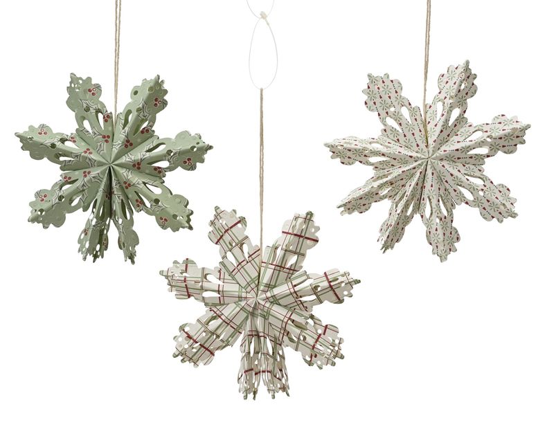 HANGING PAPER SNOWFLAKE WHITE PLAID PRINT SIZE A HANGING PAPER SNOWFLAKE WHITE PLAID PRINT SIZE A