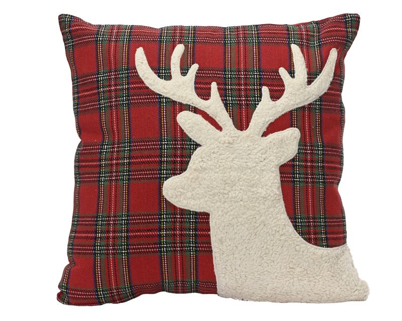 RED PLAID W/REINDEER THROW PILLOW RED PLAID W/REINDEER THROW PILLOW