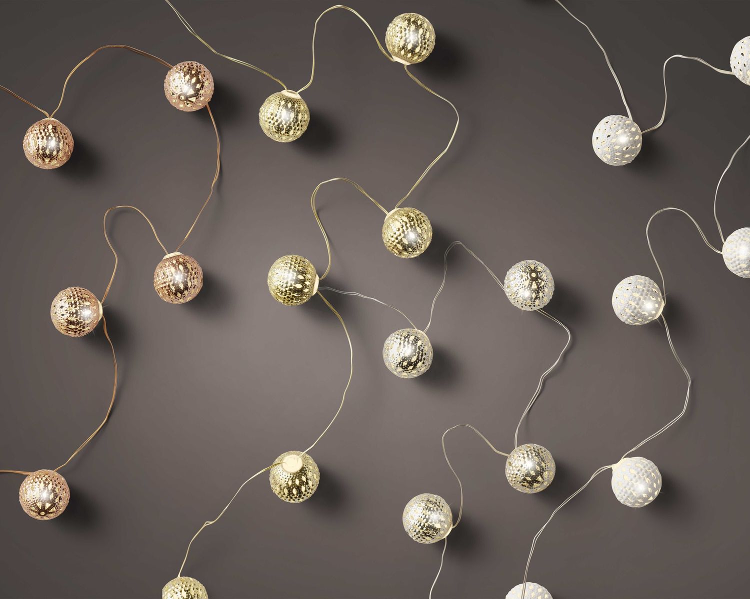 INDOOR SNOWBALL LED STRING LIGHTS- GOLD INDOOR SNOWBALL LED STRING LIGHTS- GOLD