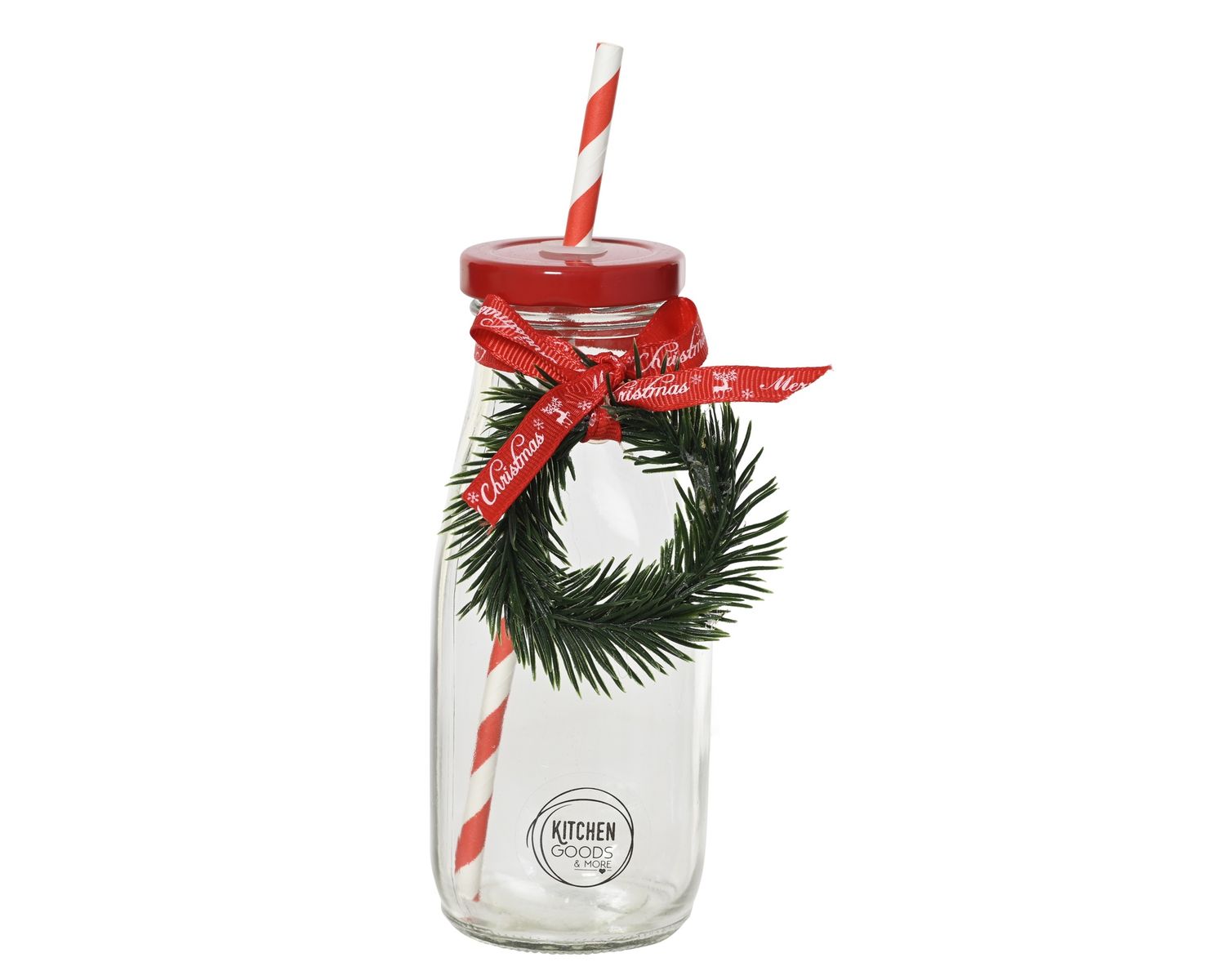 CHRISTMAS WREATH GLASS DRINKING JAR CHRISTMAS WREATH GLASS DRINKING JAR