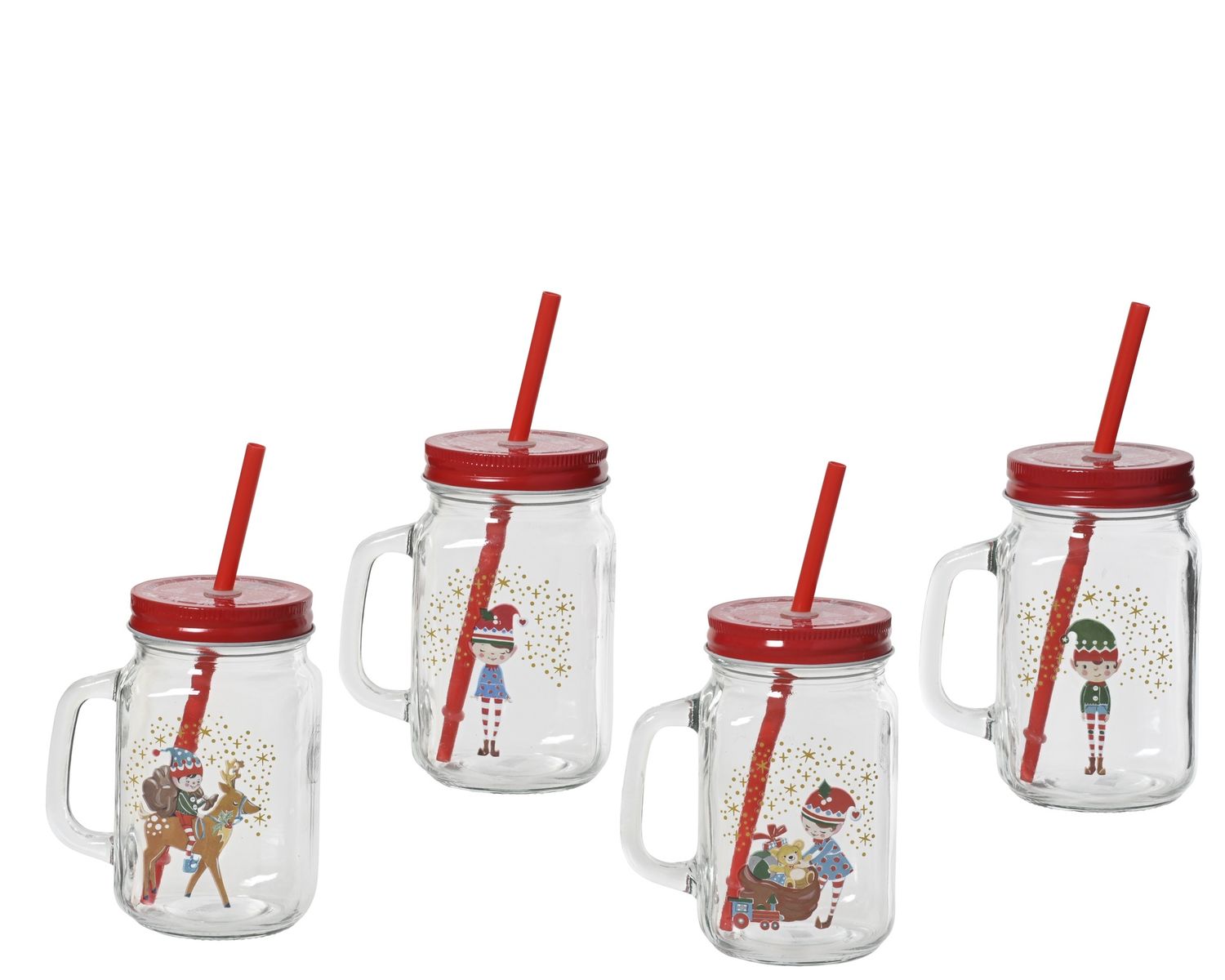 CHRISTMAS GLASS DRINKING JAR- ELF DESIGN (GREEN)