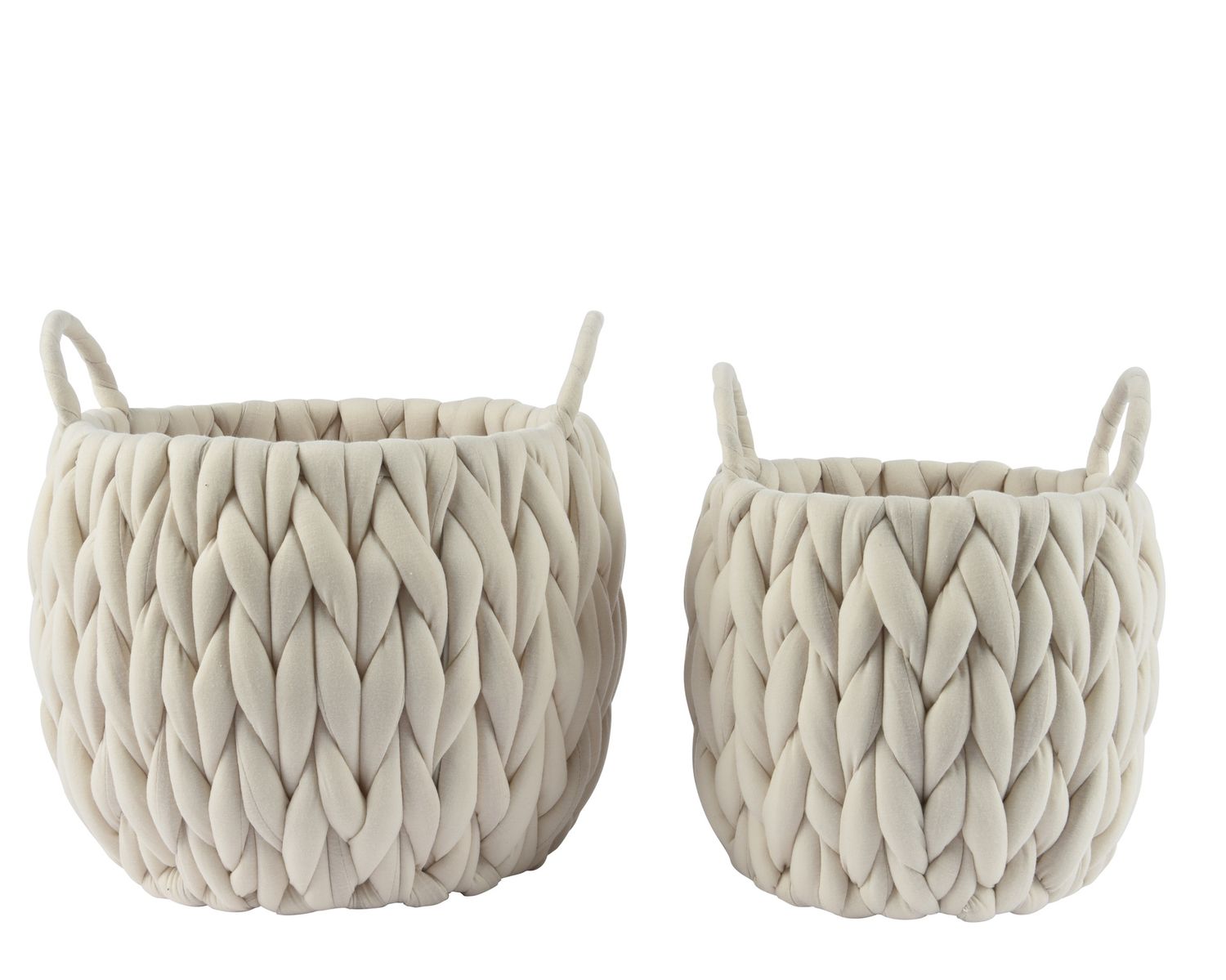 CHUNKY KNIT POLYESTER STORAGE BASKET- WHITE