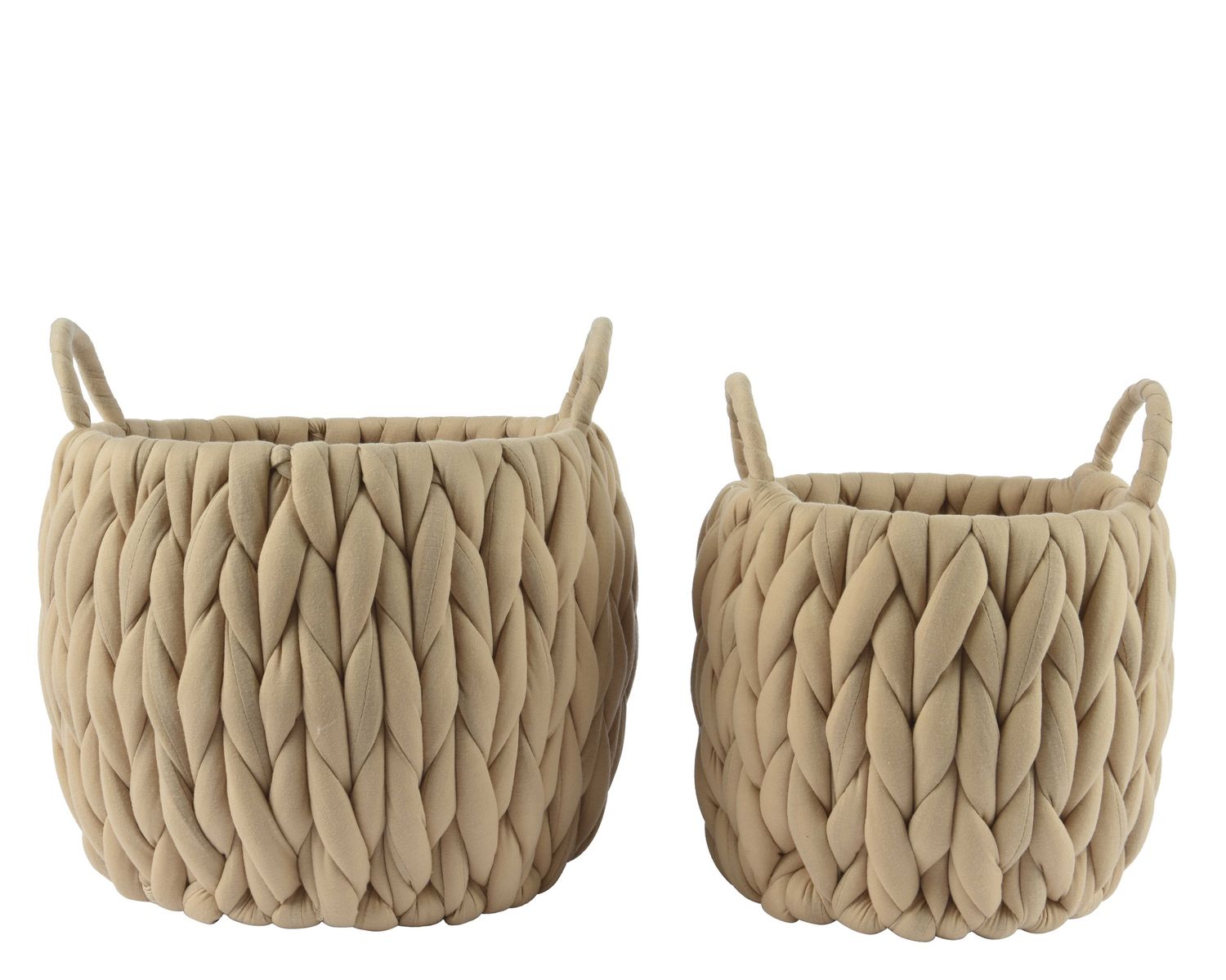 CHUNKY KNIT POLYESTER STORAGE BASKET- BEIGE
