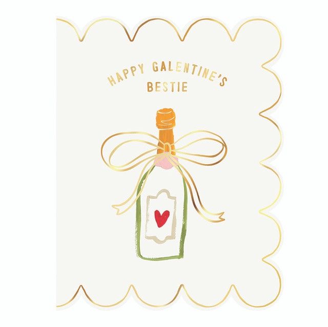 HAPPY GALENTINE&#39;S DAY BESTIE - WINE BOTTLE - SCALLOPED EDGES - CARD