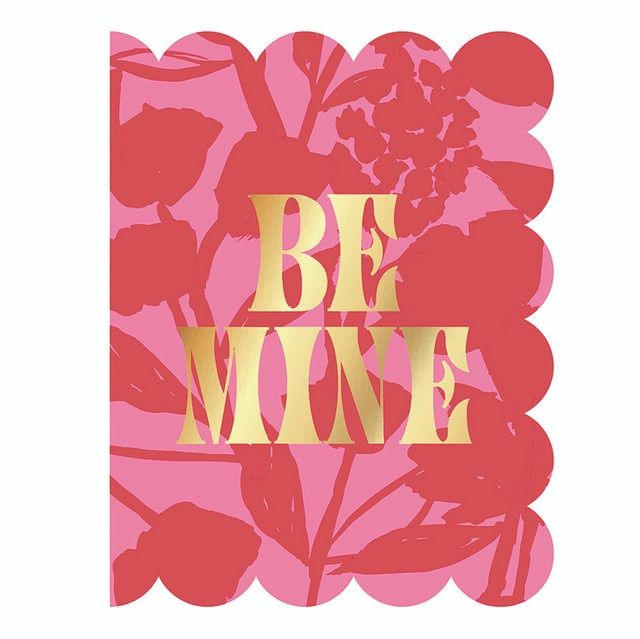 BE MINE GOLD - PINK BACKGROUND RED FLORAL - CARD