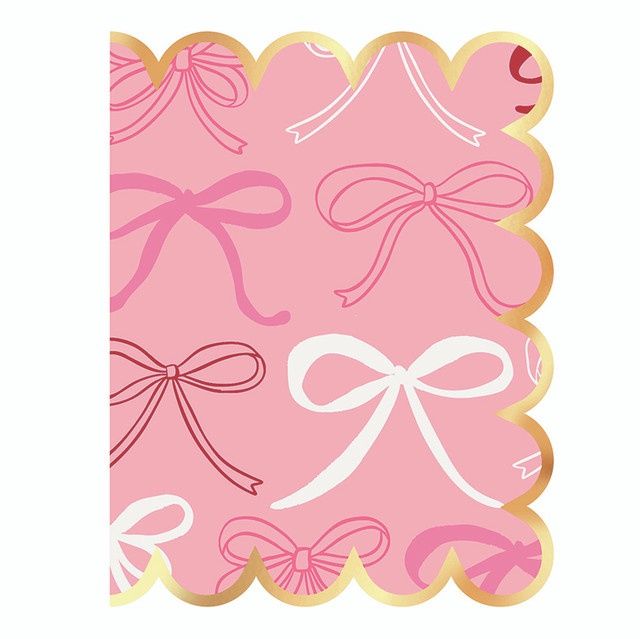 PINK BACKGROUND W/BOWS - SCALLOPED EDGES - CARD