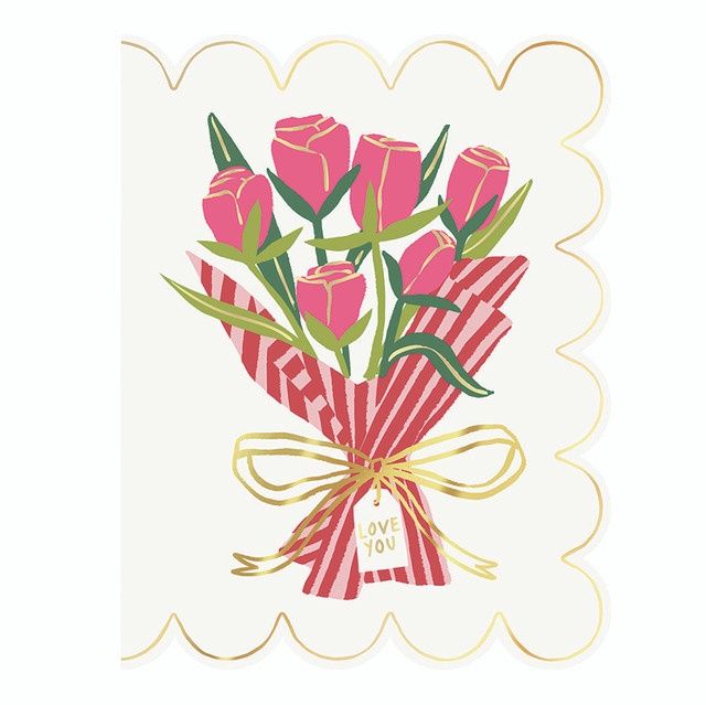 PINK ROSE BQT - I LOVE YOU - SCALLOPED EDGES - CARD