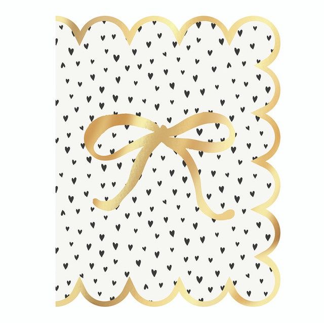 SPECKLED HEARTS W/GOLD BOW - SCALLOPED EDGES - CARD