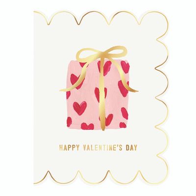 PRESENT - HAPPY VALENTINES DAY - SCALLOPED EDGES - CARD