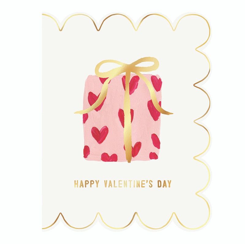 PRESENT - HAPPY VALENTINES DAY - SCALLOPED EDGES - CARD