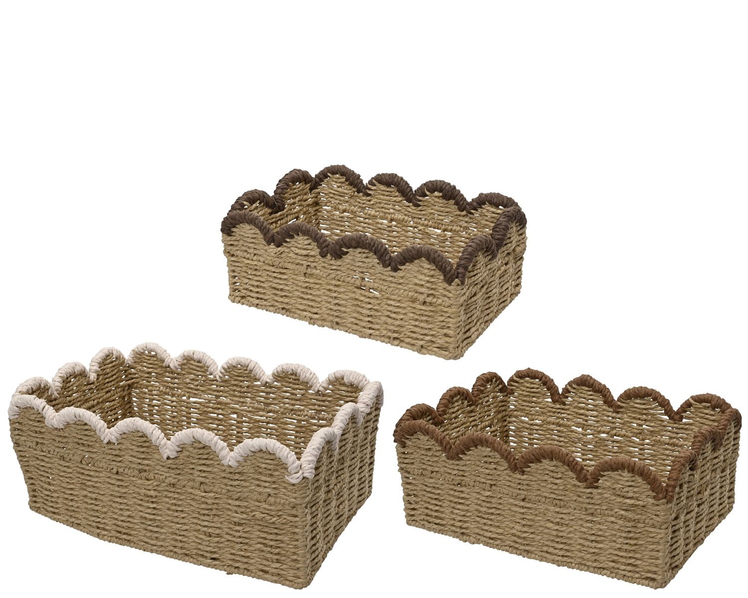 PAPER ROPE STORAGE BASKET – SCALLOPED EDGE (EARTH TONE TRIM)