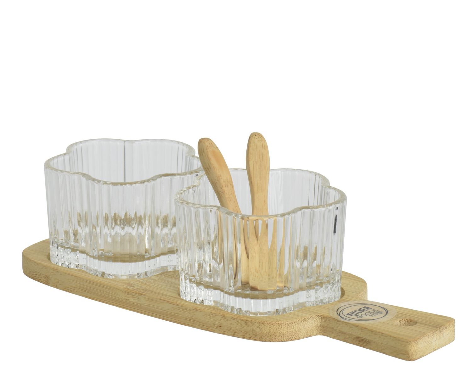 BAMBOO TAPAS SERVING SET WITH GLASS BOWLS