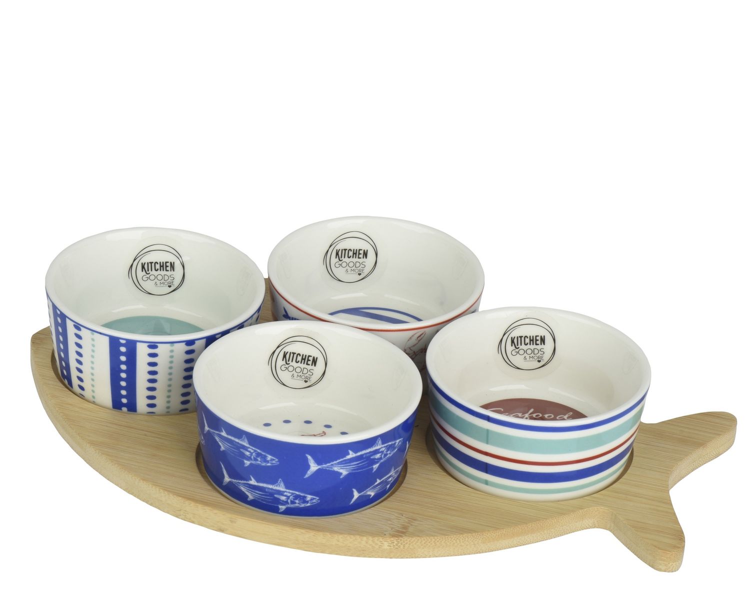 PORCELAIN TAPAS SERVING SET WITH BAMBOO BOARD