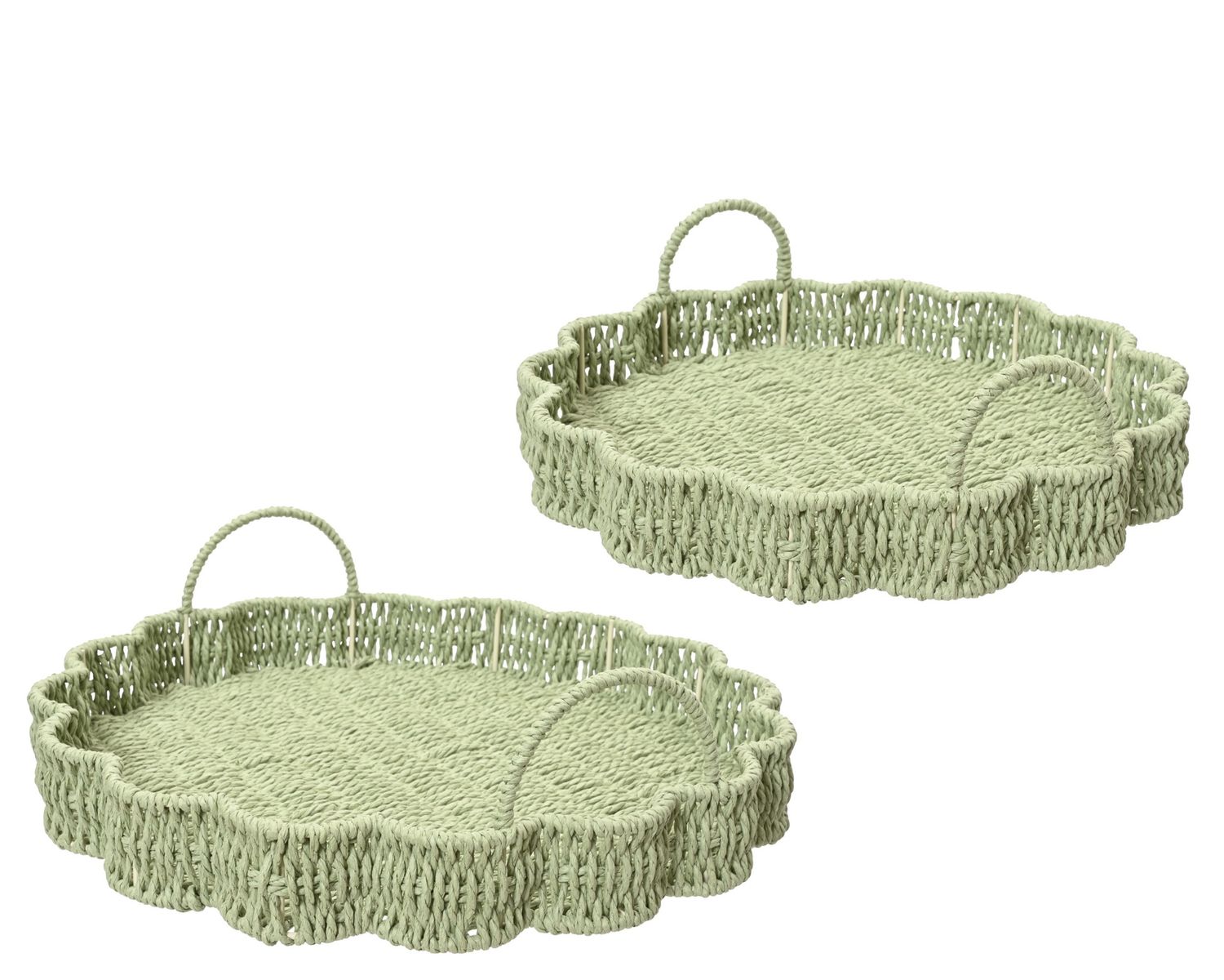 ROUND PAPER ROPE SERVING TRAY - GREEN